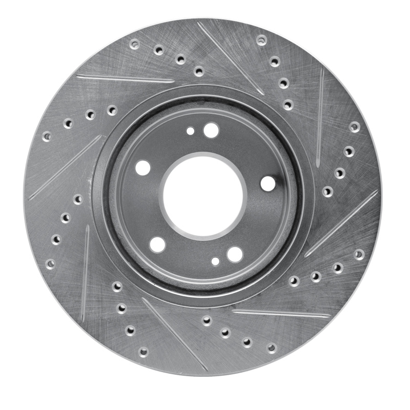 Hyundai Santa Fe Brake Rotor (1) - Front Left - R1 Concepts - Drilled & Slotted - Silver - `01-`06